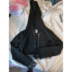 Iheartraves fishnet cropped hoodie